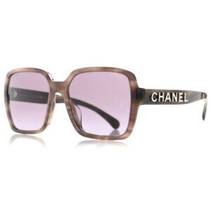 CHANEL 5408 Light Brown Havana and Purple Lens Square Sunglasses